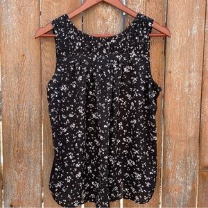 ELLE Women’s Black White Floral Sleeveless Blouse Dress Shirt Size Medium